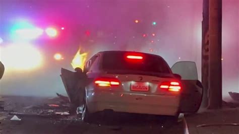 2 injured after stolen vehicle pursuit ends in fiery South L.A. crash